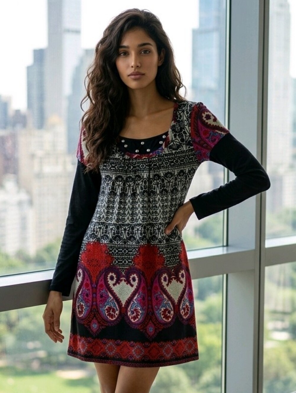 Anthropologie Funky People Boho Rhinestone Felt Sweater Dress Long Sleeve Medium